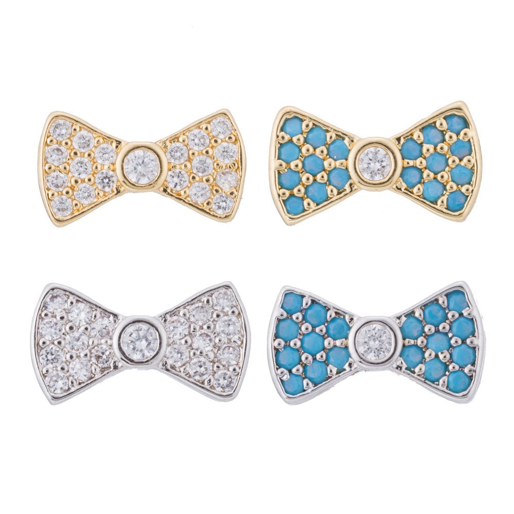 1pc Gold Filled Bowtie CZ Micro Pave Beads, CZ Micro Pave Bow-Tie Bracelet Connector, For Bracelet Making Supply Findings, Hole Size 1mm - DLUXCA