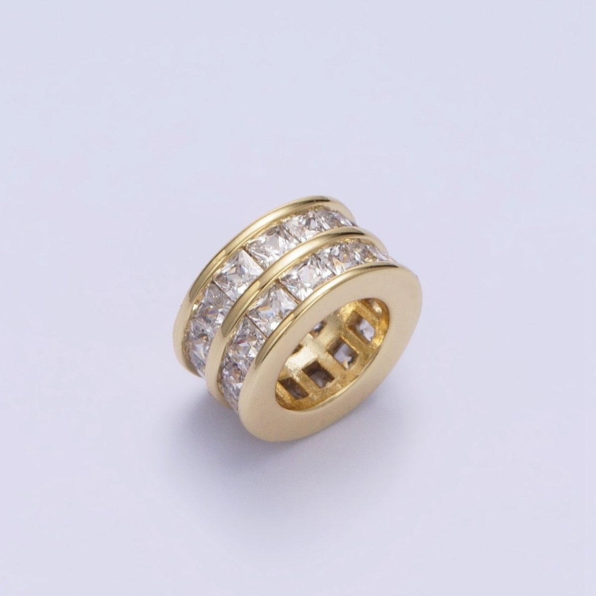 1pc Gold Filled Cylinder Beads, CZ Large Hole Cylinder Drum Barrel Micro Pave Beads, Tube CZ Beads, Large Hole Spacer Bead 10.7mm B-815 - DLUXCA