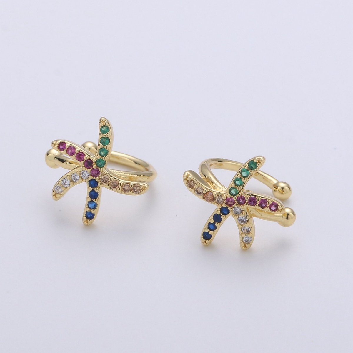 1pc Gold Filled Dainty Rainbow Star Ear Cuff, Starfish Earring Micro Pave CZ Cubic Zirconia Earrings Supply for Jewelry Making AI-100 - DLUXCA
