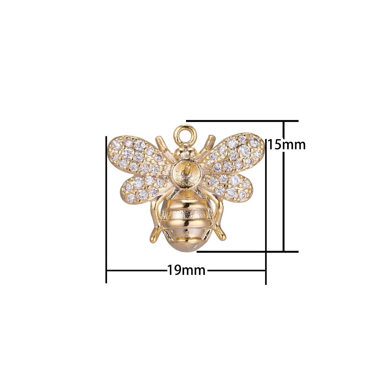 1pc Gold Filled Diamond Insect Bee Cubic Zirconia Necklace Pendant Charm Bead Bails Findings for Jewelry Making C-450 - DLUXCA