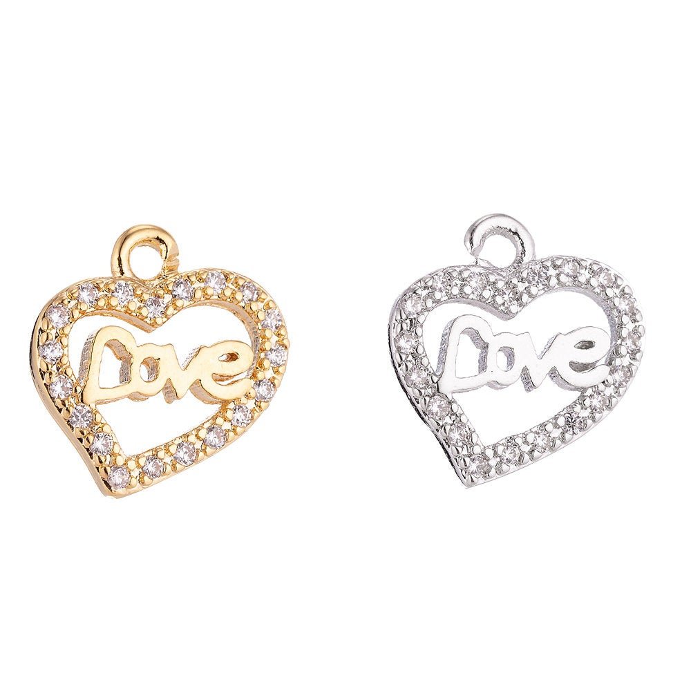 1pc Gold filled Heart Love Valentine Gift Cubic Zirconia Necklace Pendant Charm Bead Bails Findings for Jewelry Making C-127 - DLUXCA