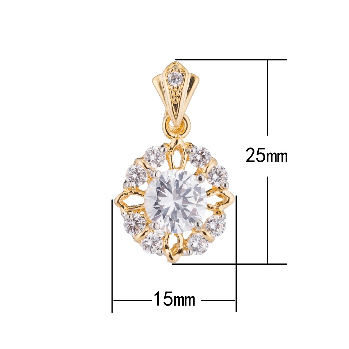 1pc Gold Flower Flourish Heart Love Bright Sun Dangle DIY Craft Cubic Zirconia Necklace Pendant Charm Bead Bails Findings for Jewelry Making , CL-H145 - DLUXCA