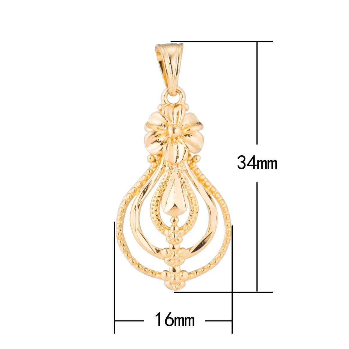 1pc Gold Necklace Bead, Flower, Floral, Dangle, Chandelier, Woman, Gift, Love Necklace Pendant Charm Bead Bails Findings for Jewelry Making, CL-H166 - DLUXCA