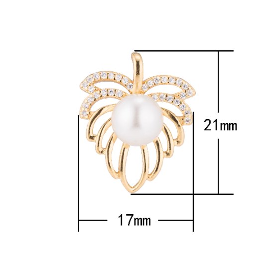 1pc Gold Palm Branch Leaf with Pearl, Nature Lover, Gift, DIY Cubic Zirconia Necklace Pendant Charm Bead Bails Findings, CL-H-204 - DLUXCA