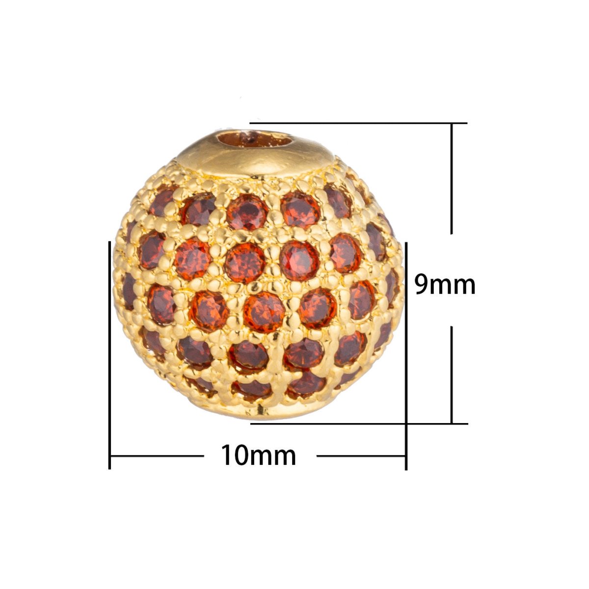 1pc Gold Red Spacer, Ball Bead, Bead Making, DIY Gift, Crystal Cubic Zirconia Bracelet Charm, Necklace Pendant, Findings for Jewelry Making - DLUXCA