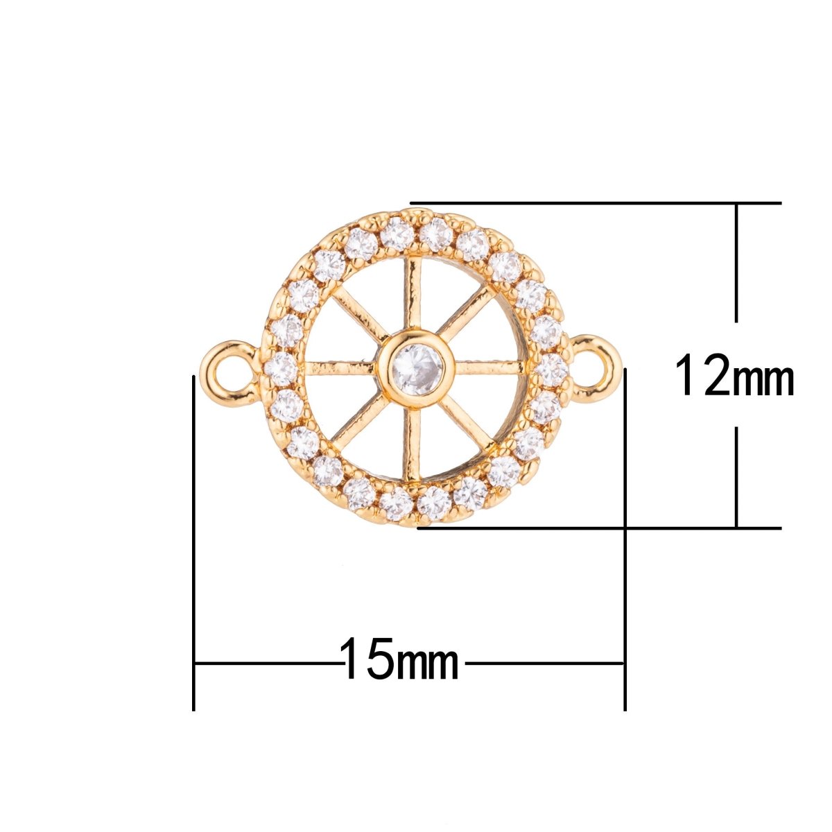 1pc Gold Round Wheel, Circle Tire, Ladies Gift, Cubic Zirconia Bracelet Connector Charm, Necklace Pendant, Findings for Jewelry Making - DLUXCA