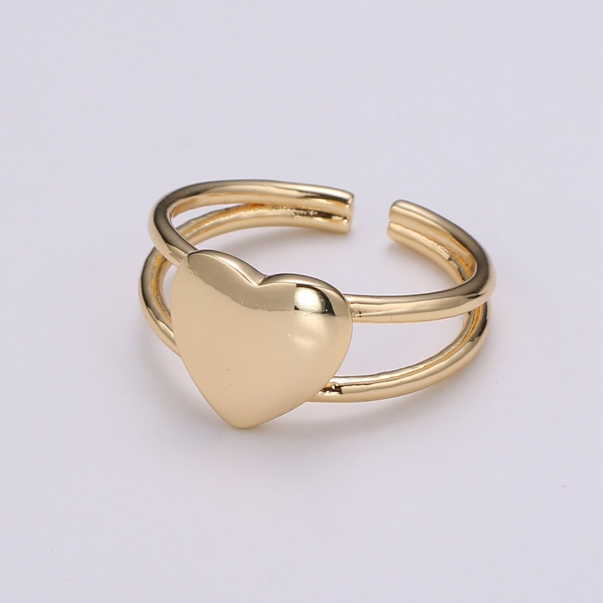 1pc Heart 24k Gold Ring, Adjustable Gold Curb Ring, Simple Heart Ring, Valentine Ring R454 - DLUXCA