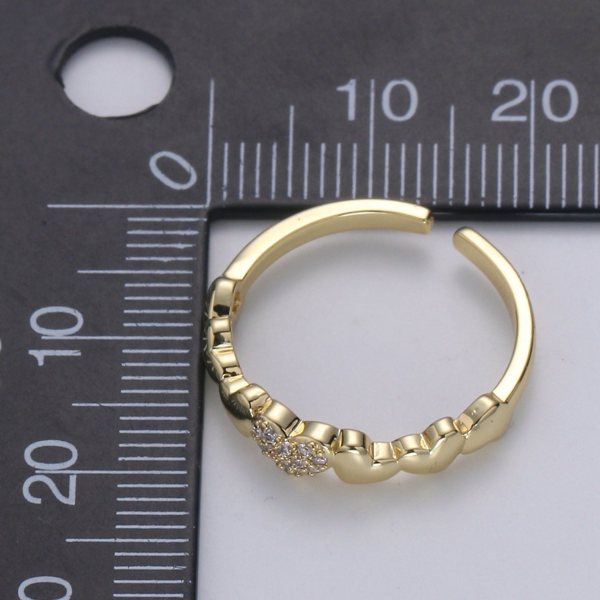 1pc Hearts 14K Gold Ring, Adjustable Gold Curb Ring, Simple CZ Love Ring, Tender Care Cubic Ring R514 - DLUXCA