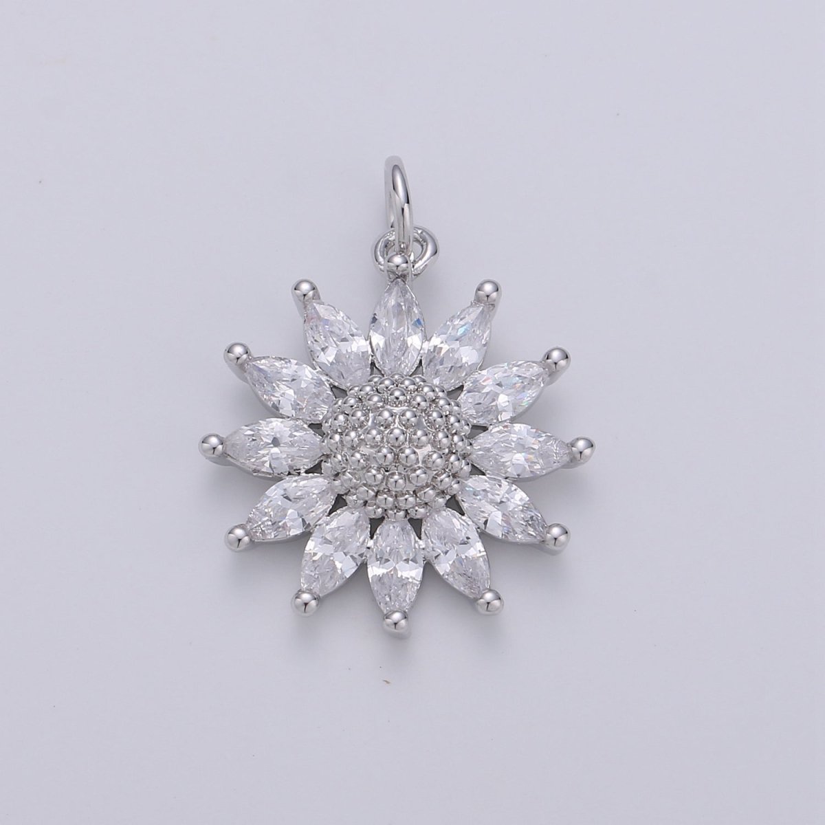 1pc Jewel Sunflower Cubic Zirconia Necklace Pendant Charm Bead Bails Findings for Jewelry Making Gold Silver - DLUXCA
