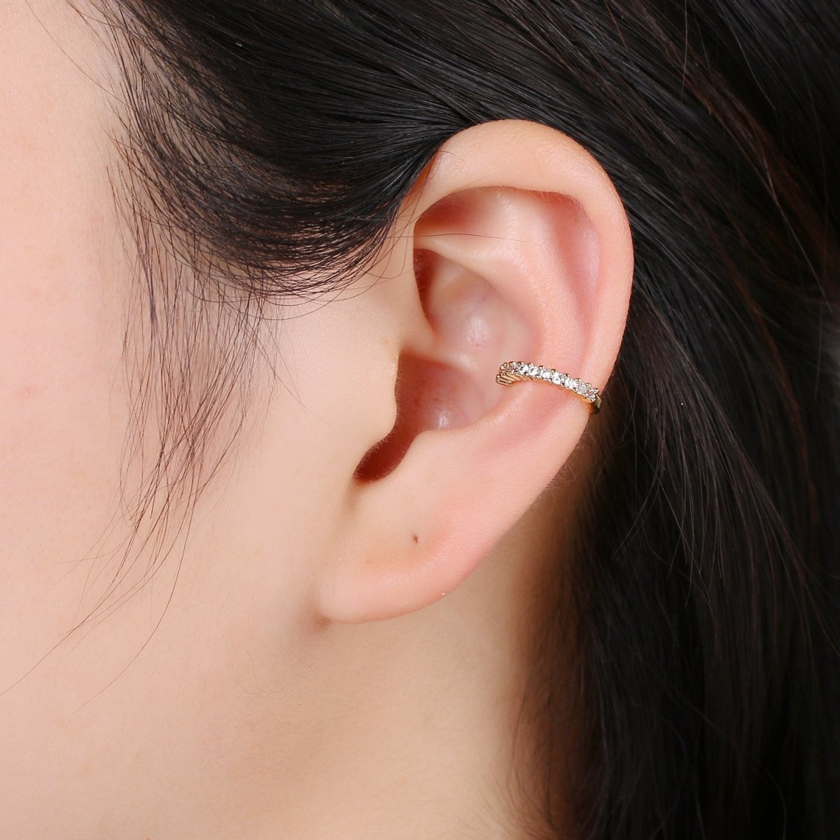 1Pc Micro Pace CZ Ear Cuff 24K Gold Ear cuff Earring, Nonpierced Ear cuff for Cartilage, ingle Earring, Minimalist ear cuff AI-144 - DLUXCA