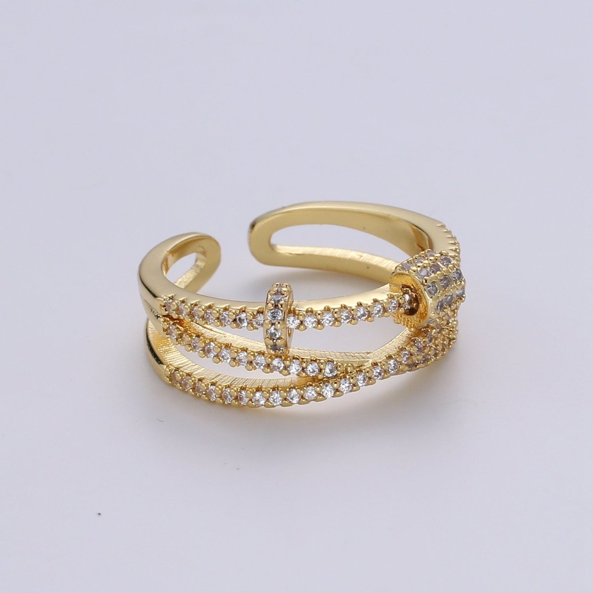 1pc Micro Pave CZ 24K Gold Plated Ring, Cubic Adjustable Gold Curb Ring, Simple Ring ,Clear Cubic Zirconia R527 - DLUXCA