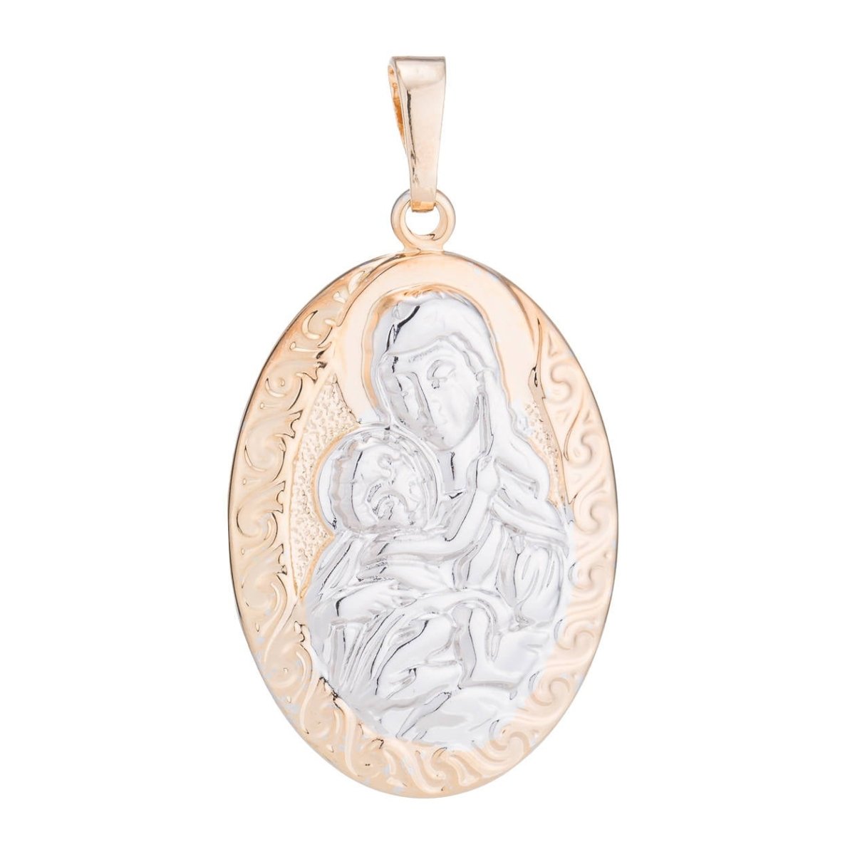 1pc Mother Mary and Baby Jesus Pendant Gold Plated Necklace - Vintage Oval Pendant - Rose Gold Plated Pendant - Religious Pendant Charms, H-36 - DLUXCA