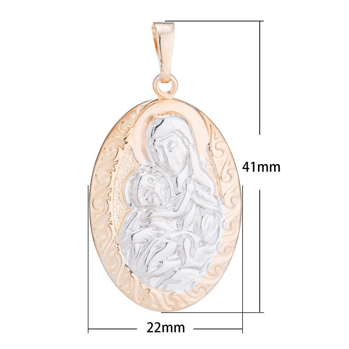 1pc Mother Mary and Baby Jesus Pendant Gold Plated Necklace - Vintage Oval Pendant - Rose Gold Plated Pendant - Religious Pendant Charms, H-36 - DLUXCA