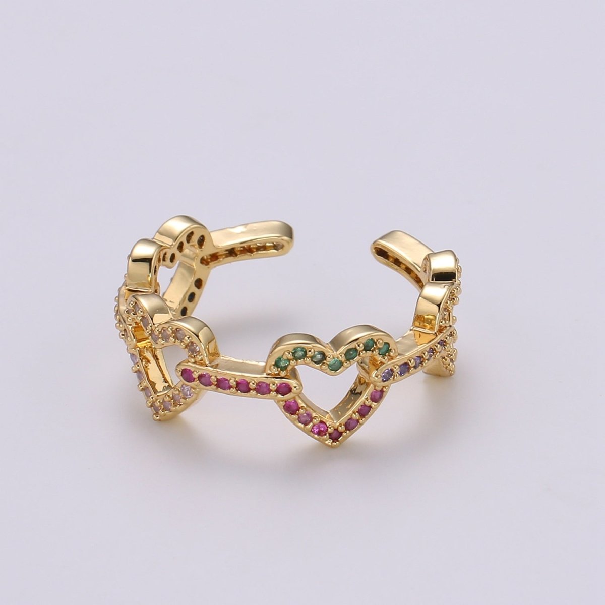 1pc Multi color CZ Love 24K Gold Ring, Heart Cubic Adjustable Gold Curb Ring, Simple Ring, Beautiful Cubic Zirconia Ring,R-463 - DLUXCA