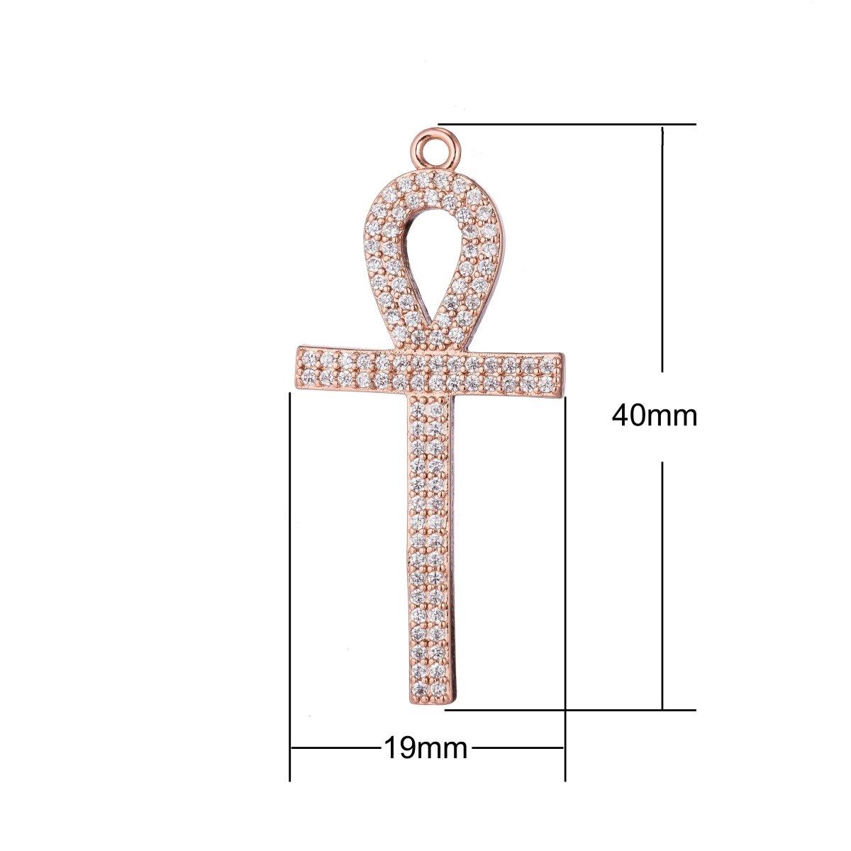 1pc Rose gold Ankh, Crux Ansata, Symbol of Life, Ancient Egypt, Cubic Zircon Necklace Pendant Charm Bead Bails Findings for Jewelry Making C-037 - DLUXCA