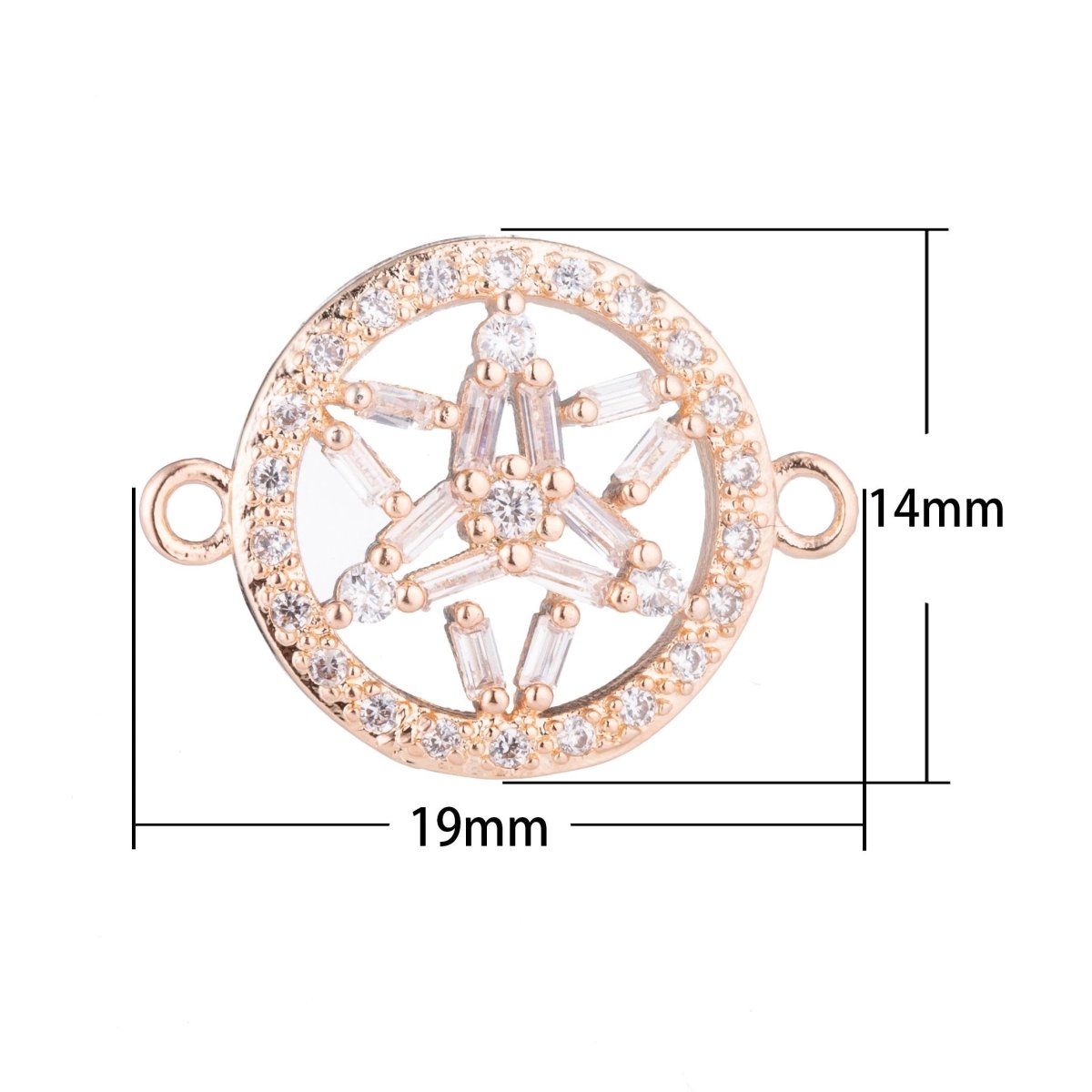1pc Rose Gold Star, Round Circle Connector, Celestial DIY Lover Cubic Zirconia Bracelet Charm, Necklace Pendant, Findings for Jewelry Making, 062918-1482 - DLUXCA