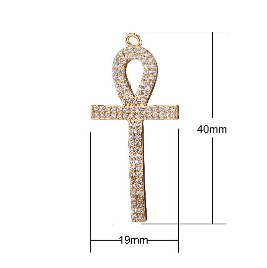 1pc Silver Ankh, Crux Ansata, Cubic Zirconia Pendant Charm C-037 - DLUXCA