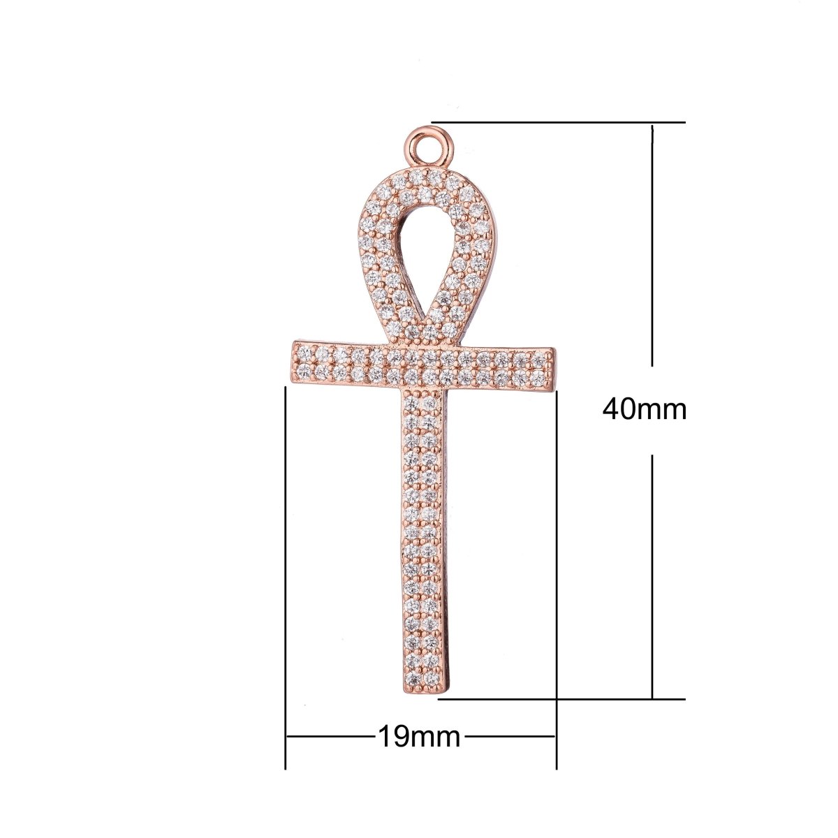 1pc Silver Ankh, Crux Ansata, Cubic Zirconia Pendant Charm C-037 - DLUXCA