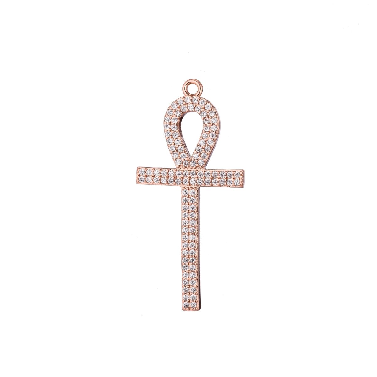 1pc Silver Ankh, Crux Ansata, Cubic Zirconia Pendant Charm C-037 - DLUXCA