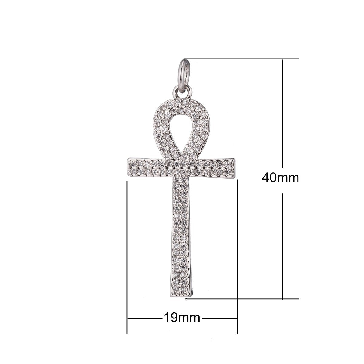 1pc Silver Ankh, Crux Ansata, Cubic Zirconia Pendant Charm C-037 - DLUXCA