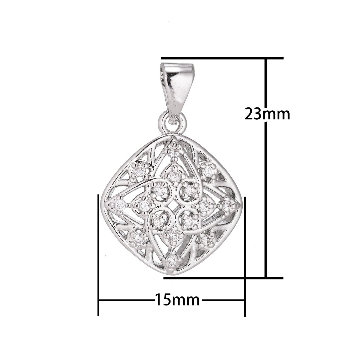 1pc Silver Diamond 4 Pointed Star Design Charm, Cubic Zirconia Necklace Pendant Charm Bead Bails Findings for Jewelry Making - DLUXCA