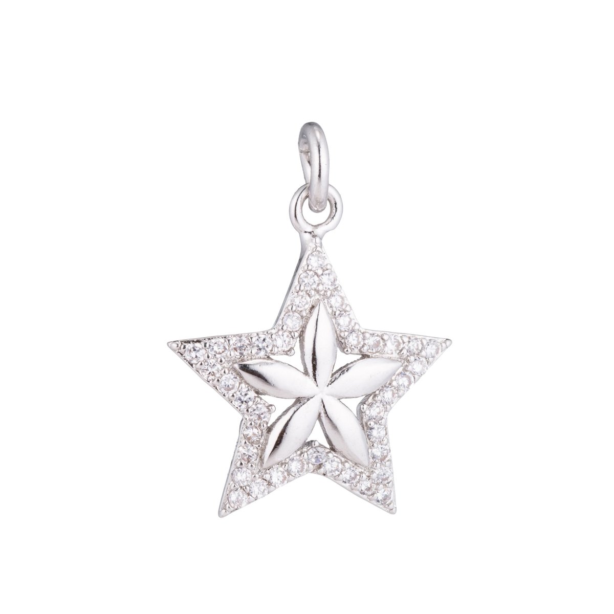 1pc Silver / Gold Filled Bright Star, Shiny Starry Night, Gorgeous Cubic Zirconia Bracelet Charm, Necklace Pendant, Findings for Jewelry Making, CL-C205 - DLUXCA