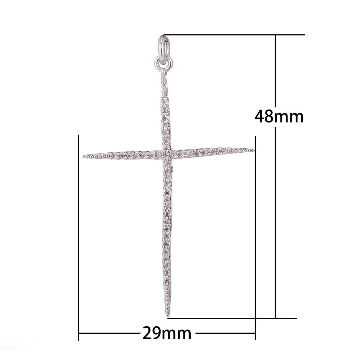 1pc Silver Slim Thin Cross, Christian Religion, Belief, Pray, Cubic Zirconia Necklace Pendant Charm Bead Bails Findings for Jewelry Making - DLUXCA