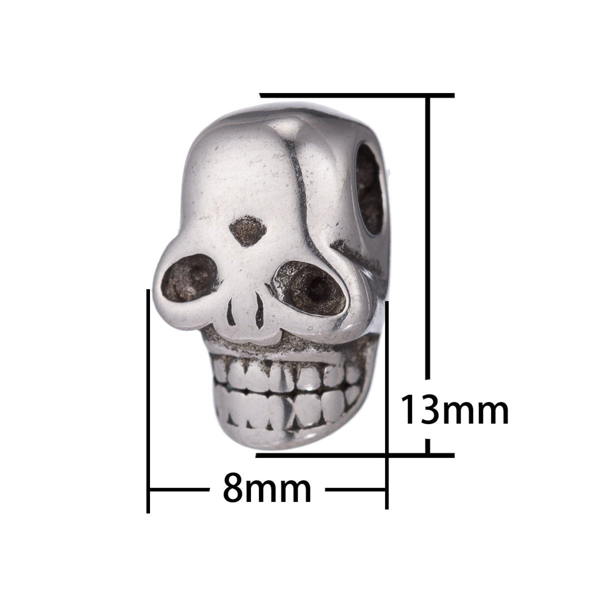 1pc Silver Stainless Steel 3D Smiling Skull Head, Scary, Halloween Party, Bracelet Charm Bead Finding Connector Spacer for Jewelry Making - DLUXCA
