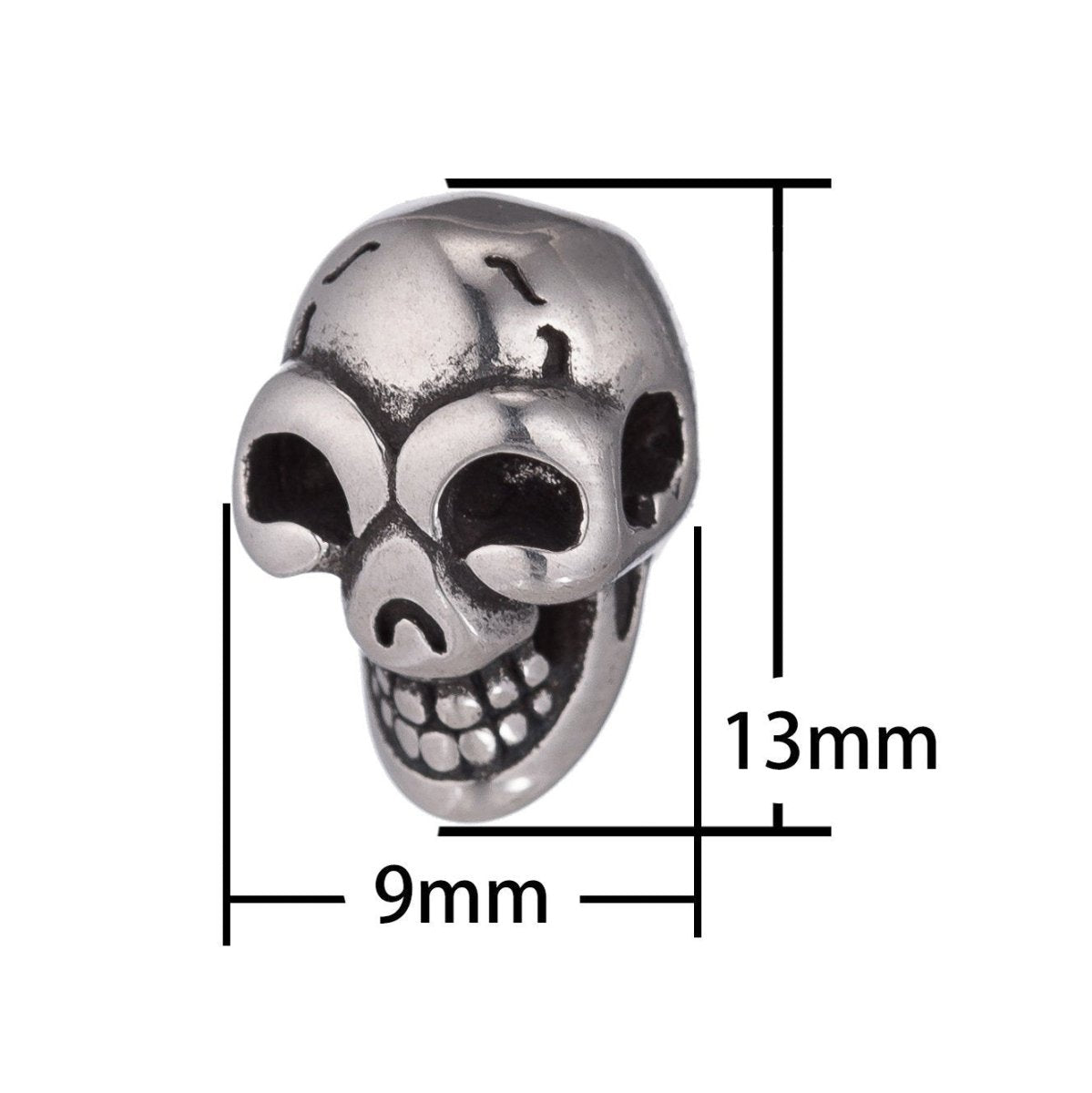 1pc Silver Stainless Steel 3D Smiling Skull Head, Scary, Halloween Season, Bracelet Charm Bead Finding Connector Spacer for Jewelry Making, 091318-7343 - DLUXCA