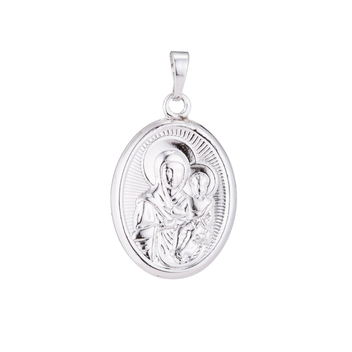 1pc Silver Virgin Mary, Holy Mother, Baby Jesus, Cross, Catholic, Rosary, DIY Necklace Pendant Charm Bead Bails Findings for Jewelry Making, CL-H028 - DLUXCA