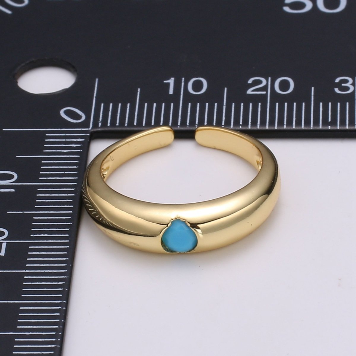 1pc Solitaire Blue, Clear, Red, Green & Teal CZ 24K Gold Ring, Cubic Adjustable Gold Band Ring, Simple Ring, Cubic Zirconia R450 - DLUXCA