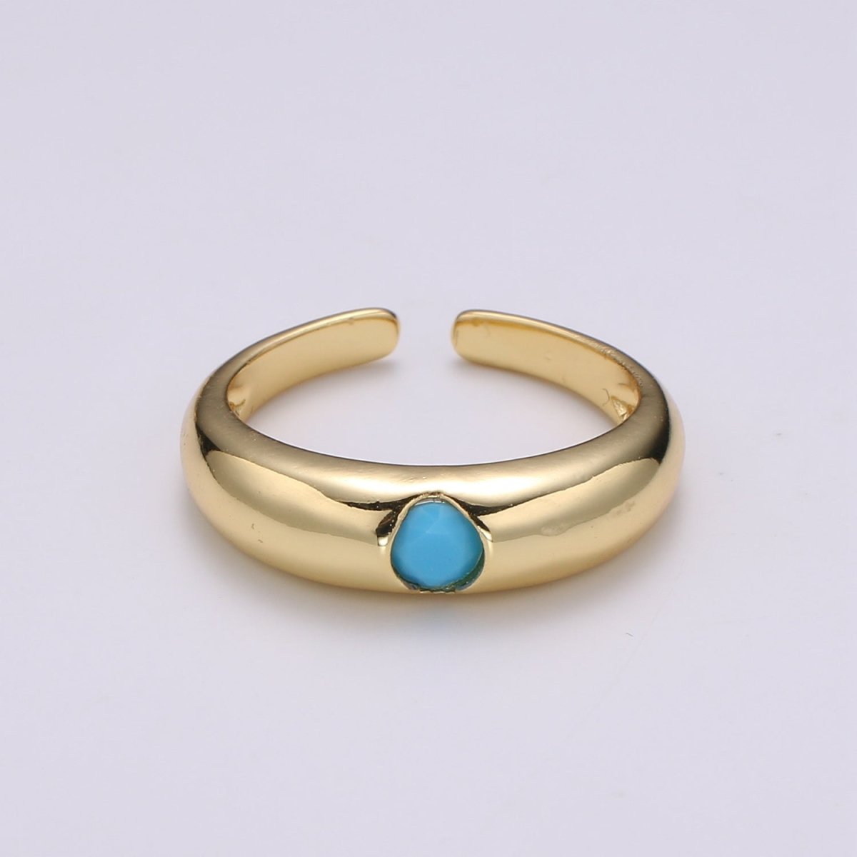 1pc Solitaire Blue, Clear, Red, Green & Teal CZ 24K Gold Ring, Cubic Adjustable Gold Band Ring, Simple Ring, Cubic Zirconia R450 - DLUXCA