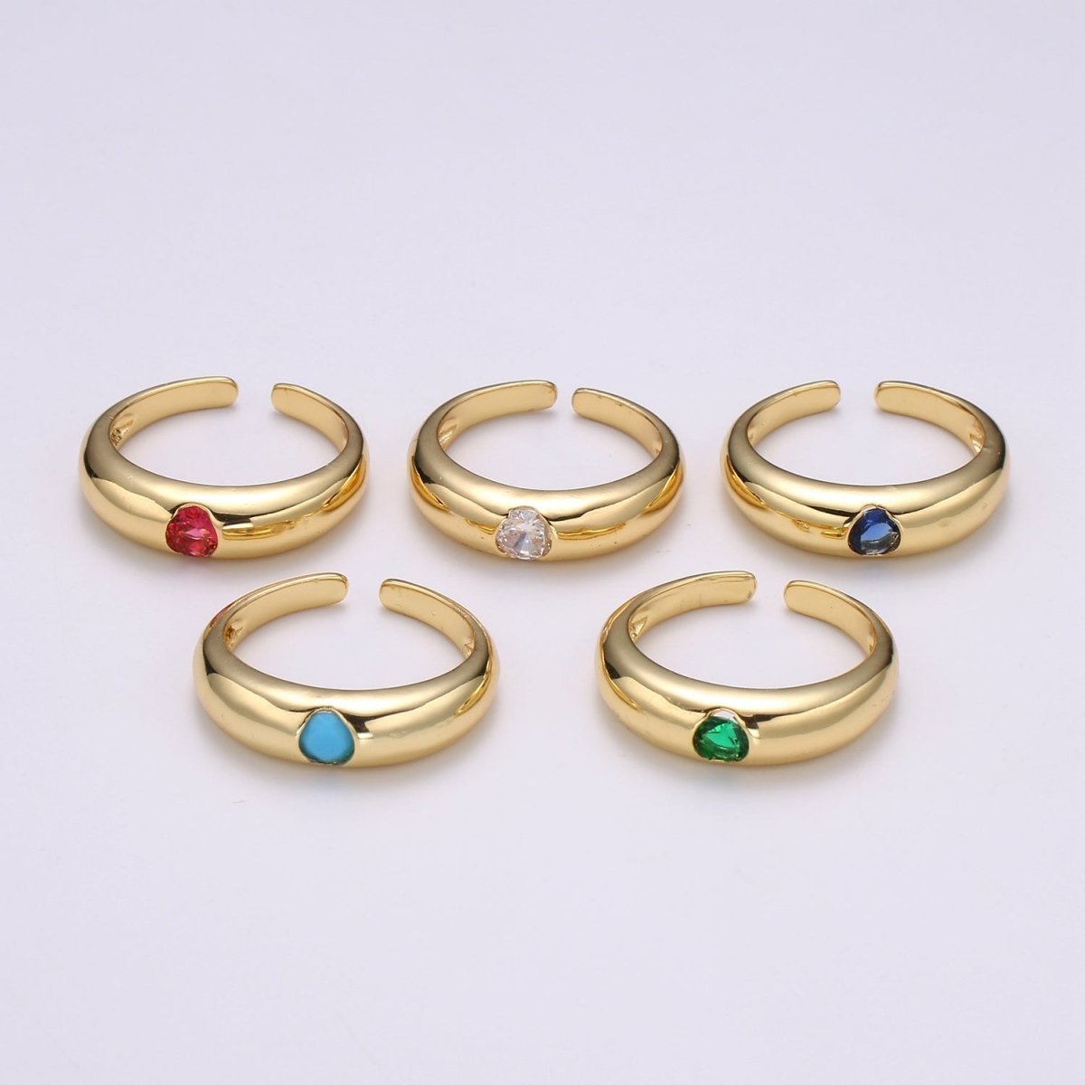 1pc Solitaire Blue, Clear, Red, Green & Teal CZ 24K Gold Ring, Cubic Adjustable Gold Band Ring, Simple Ring, Cubic Zirconia R450 - DLUXCA