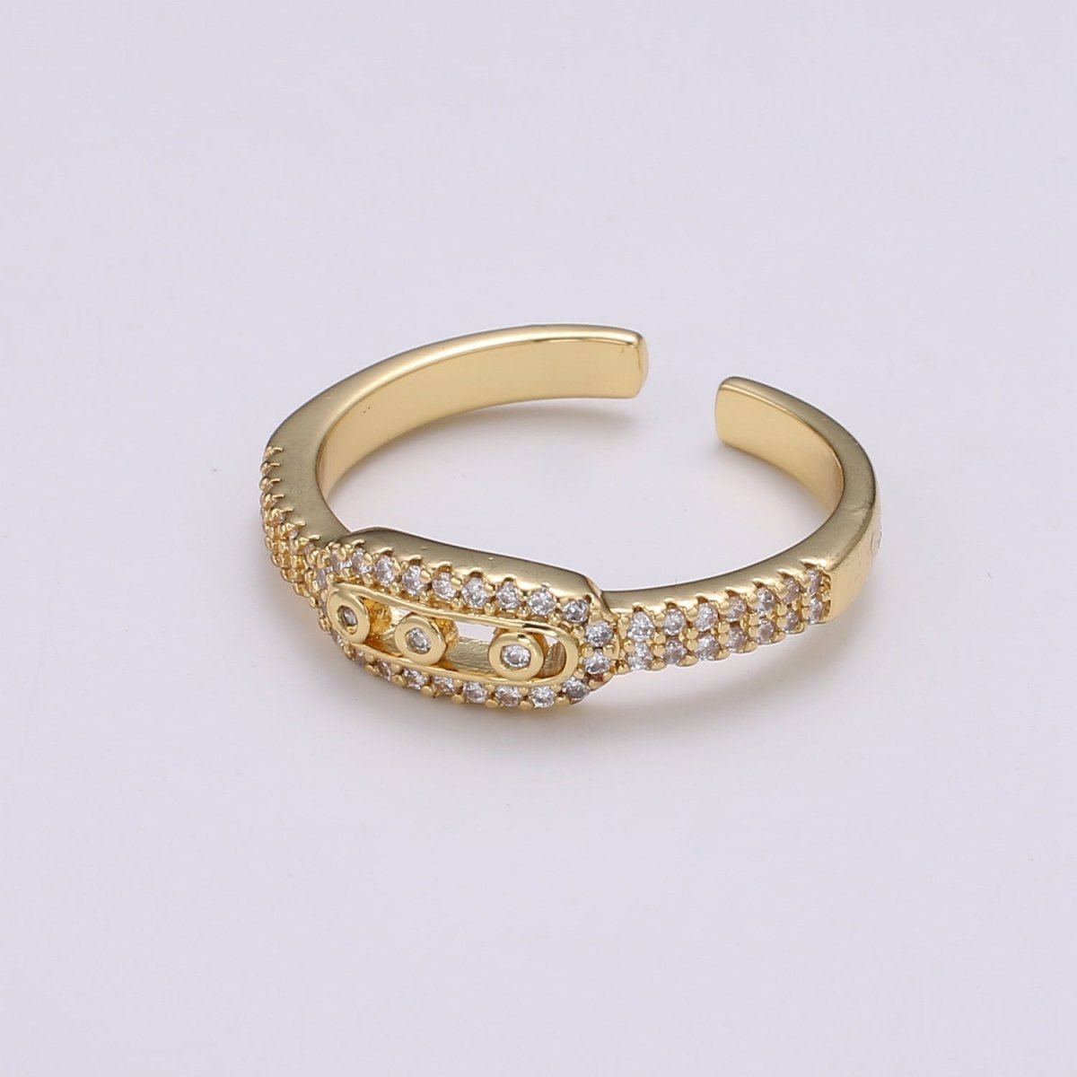 1pc Triple Solitaire CZ 24K Gold Ring, Adjustable Gold Curb Ring, Simple Ring, Clear Cubic Zirconia Ring- R-442 - DLUXCA