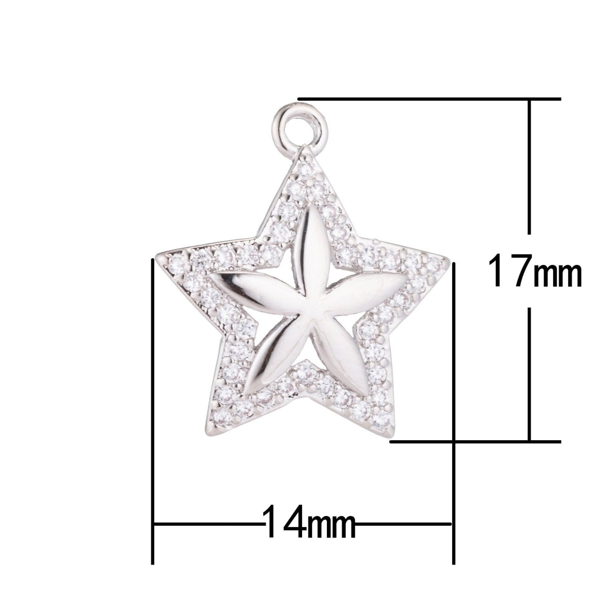 1pc White Gold Filled Cute Dainty Star, Floating Stars, Ladies, Cubic Zirconia Bracelet Charm, Necklace Pendant, Findings for Jewelry Making, C205 - DLUXCA