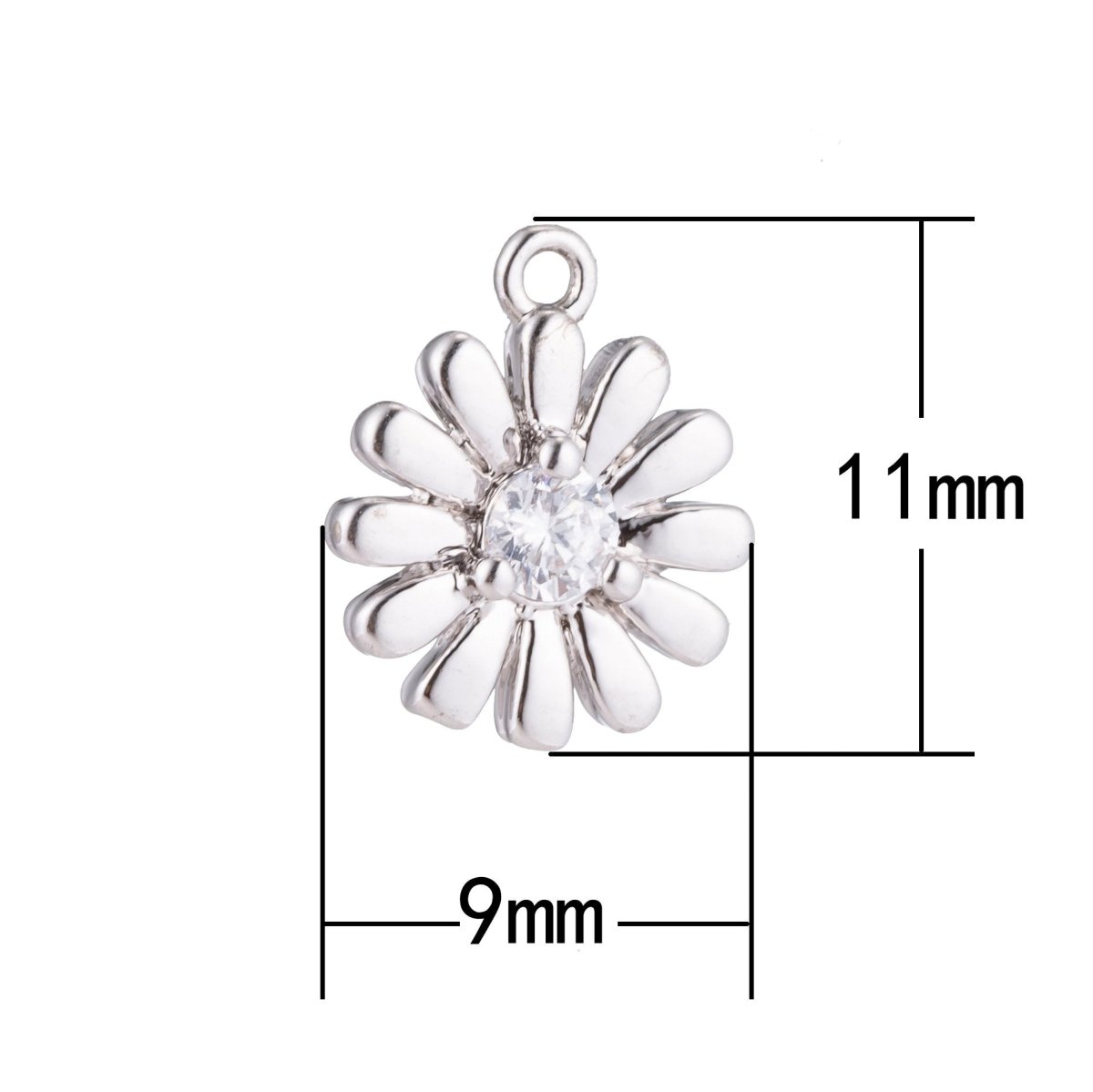 1pc White Gold Filled Cute Daisy Flower, Floral Lover, Dainty, Cubic Zirconia Bracelet Charm, Necklace Pendant, Findings for Jewelry Making, CHGF-240 - DLUXCA