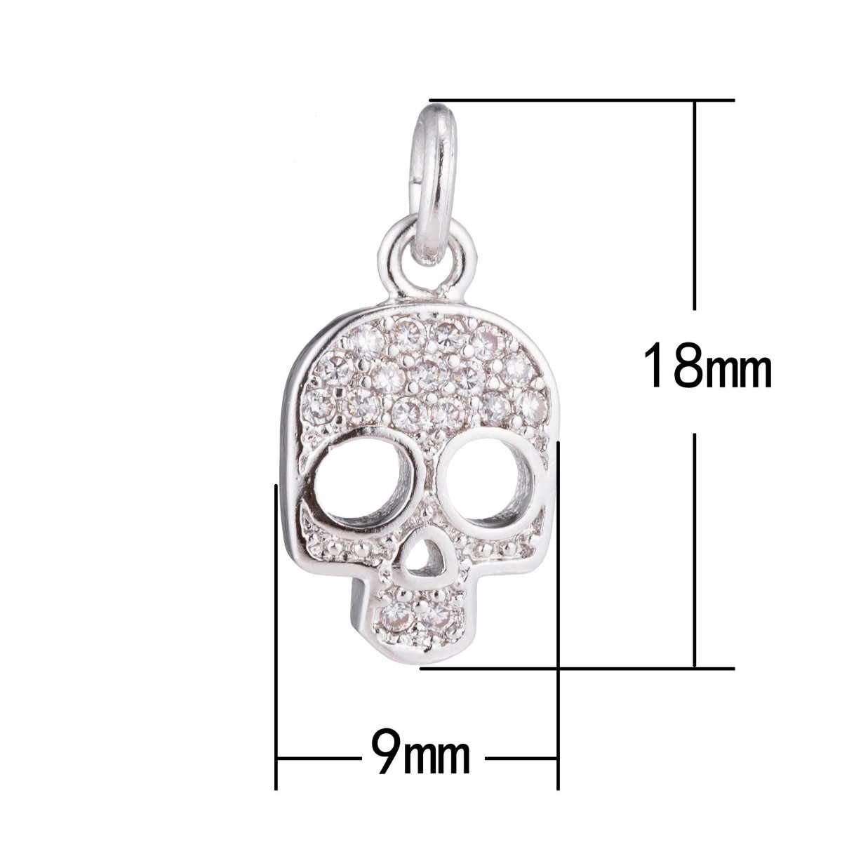 1pc White Gold Filled Dainty Skull, Gothic, Ladies, Teens, DIY, Cubic Zirconia Bracelet Charm, Necklace Pendant, Findings for Jewelry Making C-182 - DLUXCA