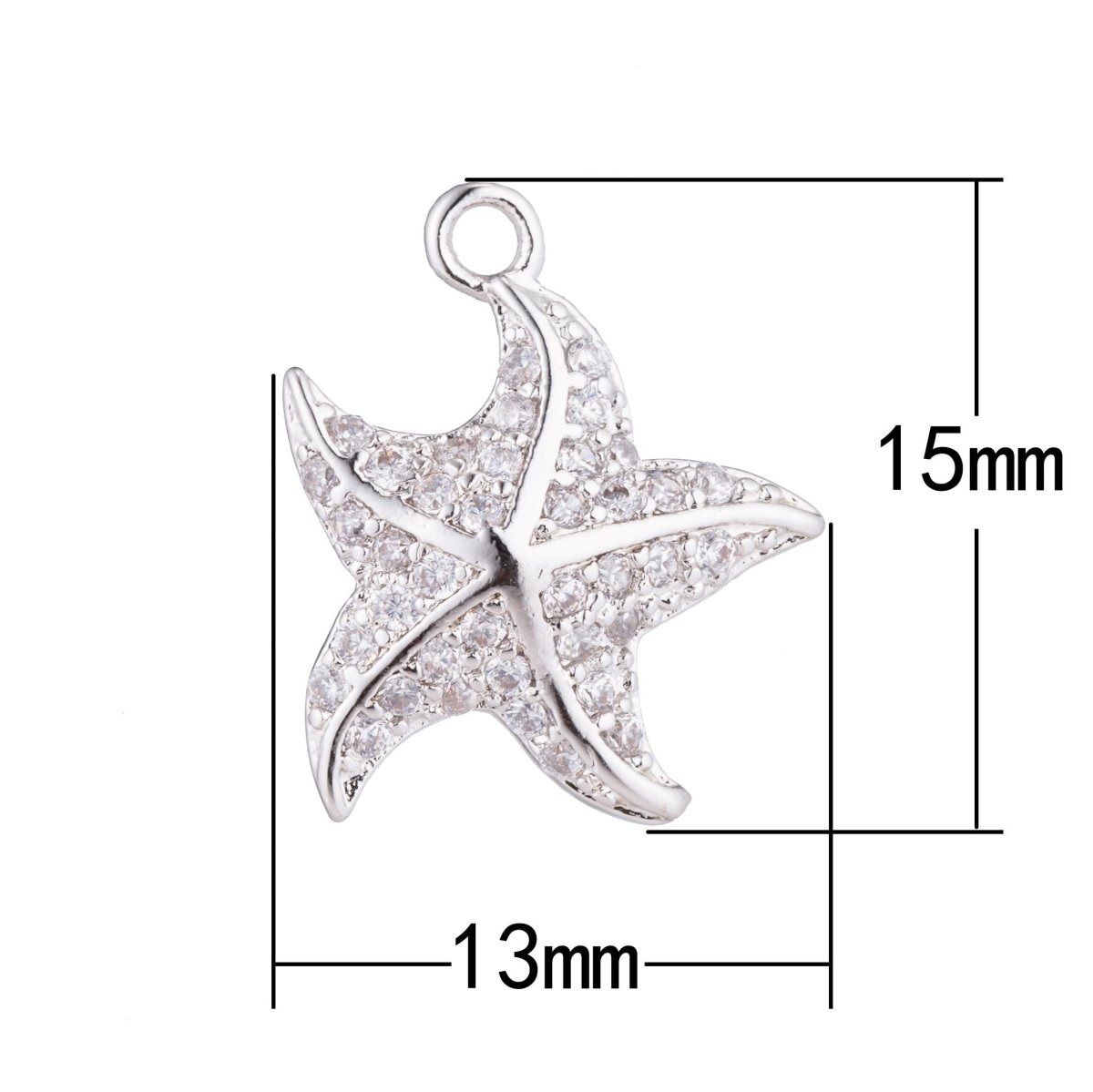 1pc White Gold Filled Dancing with the Star, Starfish, Animal, Cubic Zirconia Bracelet Charm, Necklace Pendant, Findings for Jewelry MakingC-207 - DLUXCA