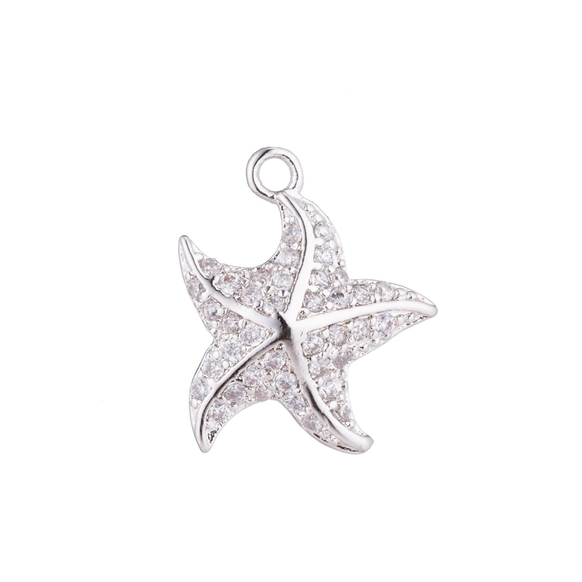 1pc White Gold Filled Dancing with the Star, Starfish, Animal, Cubic Zirconia Bracelet Charm, Necklace Pendant, Findings for Jewelry MakingC-207 - DLUXCA