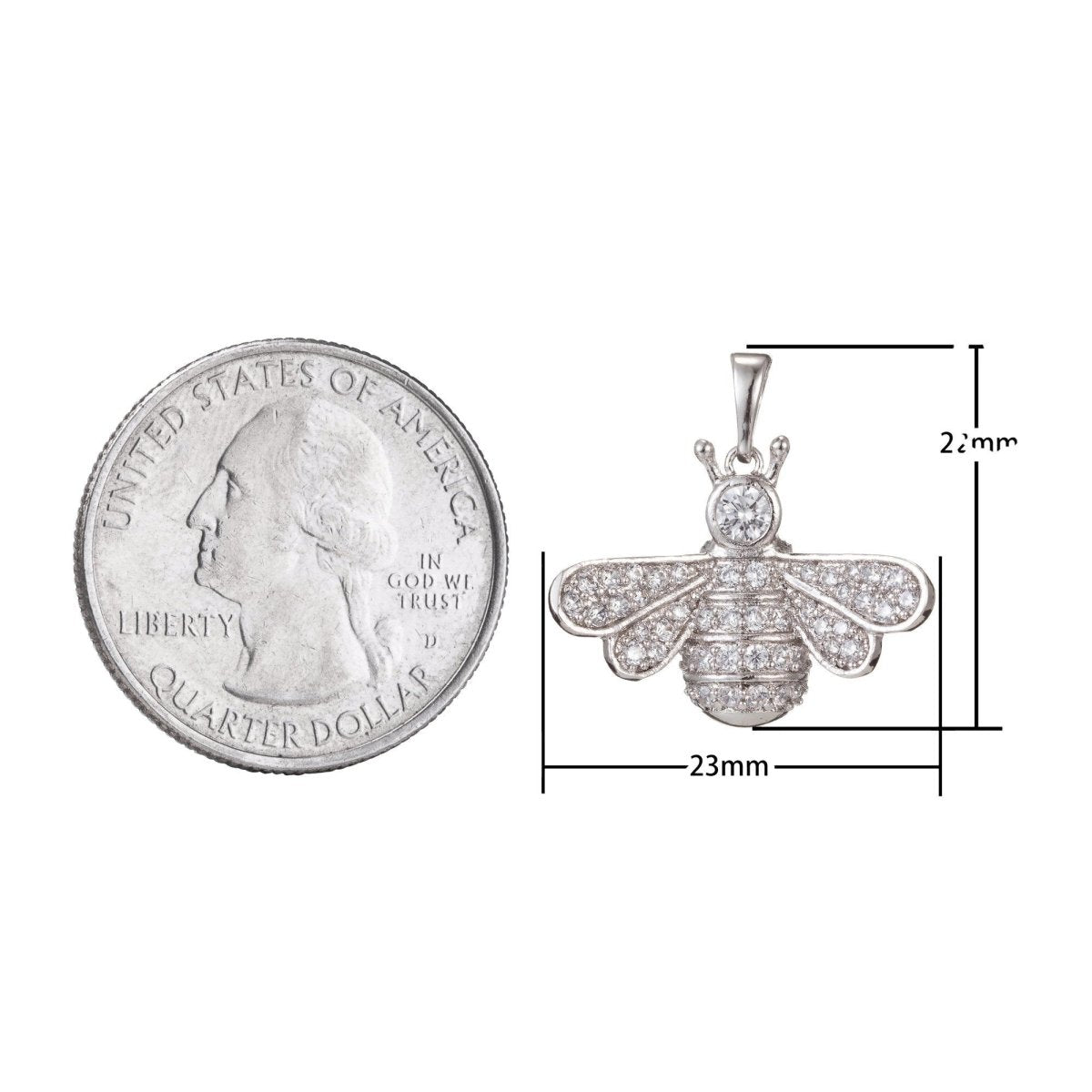 1pc White Gold Filled Micro Pave CZ Bee Pendant Charm, Insect Bug Pendant Charm, White Gold Animal Pendant, For DIY Jewelry - DLUXCA