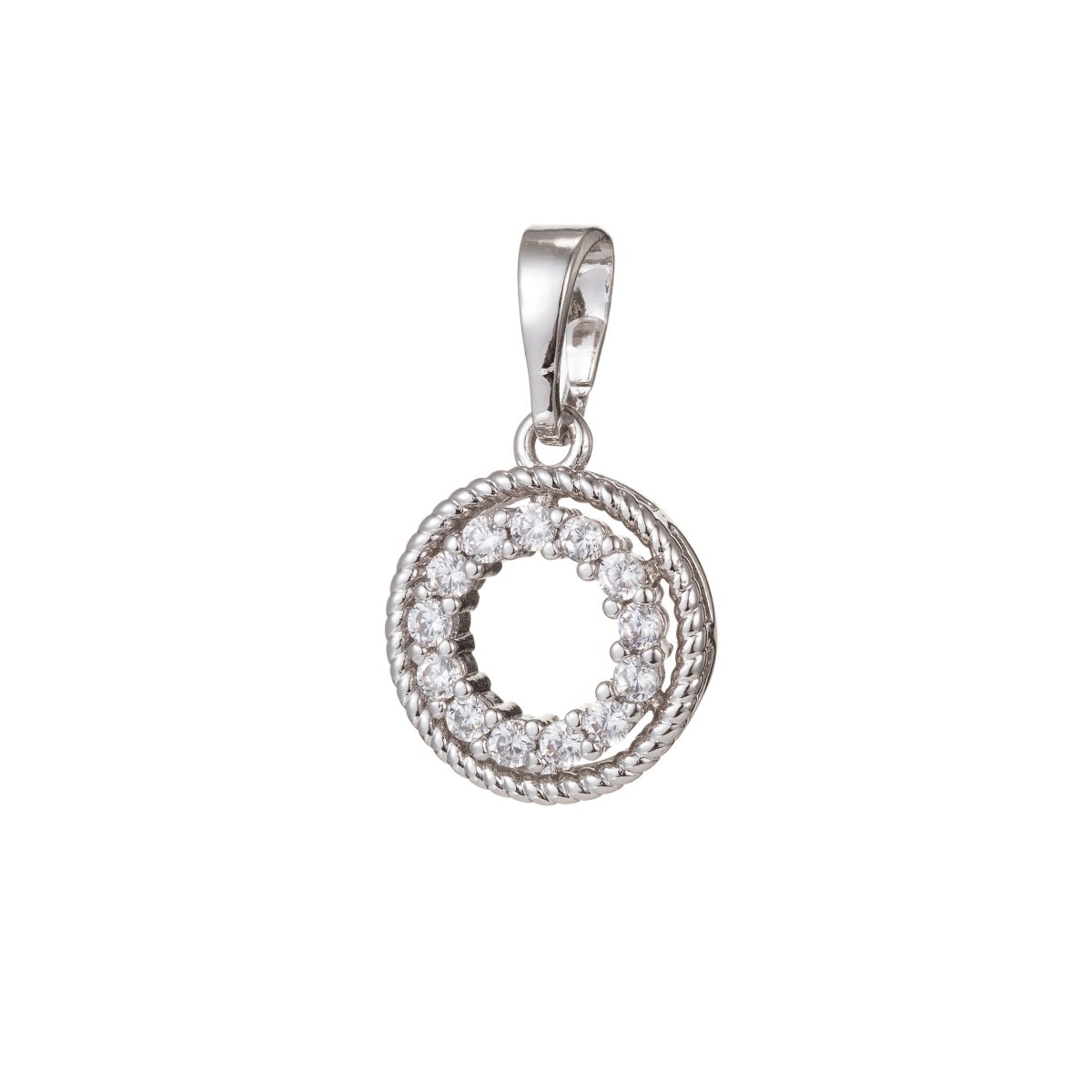 1pc White Gold Filled Micro Pave CZ Circle Pendant Charm, Micro Pave CZ Pendant Charm, White Gold Filled Geometric Pendant, For DIY Jewelry - DLUXCA