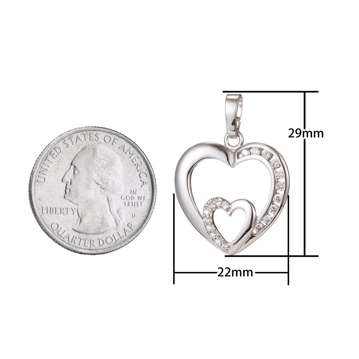 1pc White Gold Filled Micro Pave CZ Heart Pendant Charm, Link Heart Micro Pave CZ Pendant Charm, White Gold Filled Pendant, For DIY Jewelry - DLUXCA