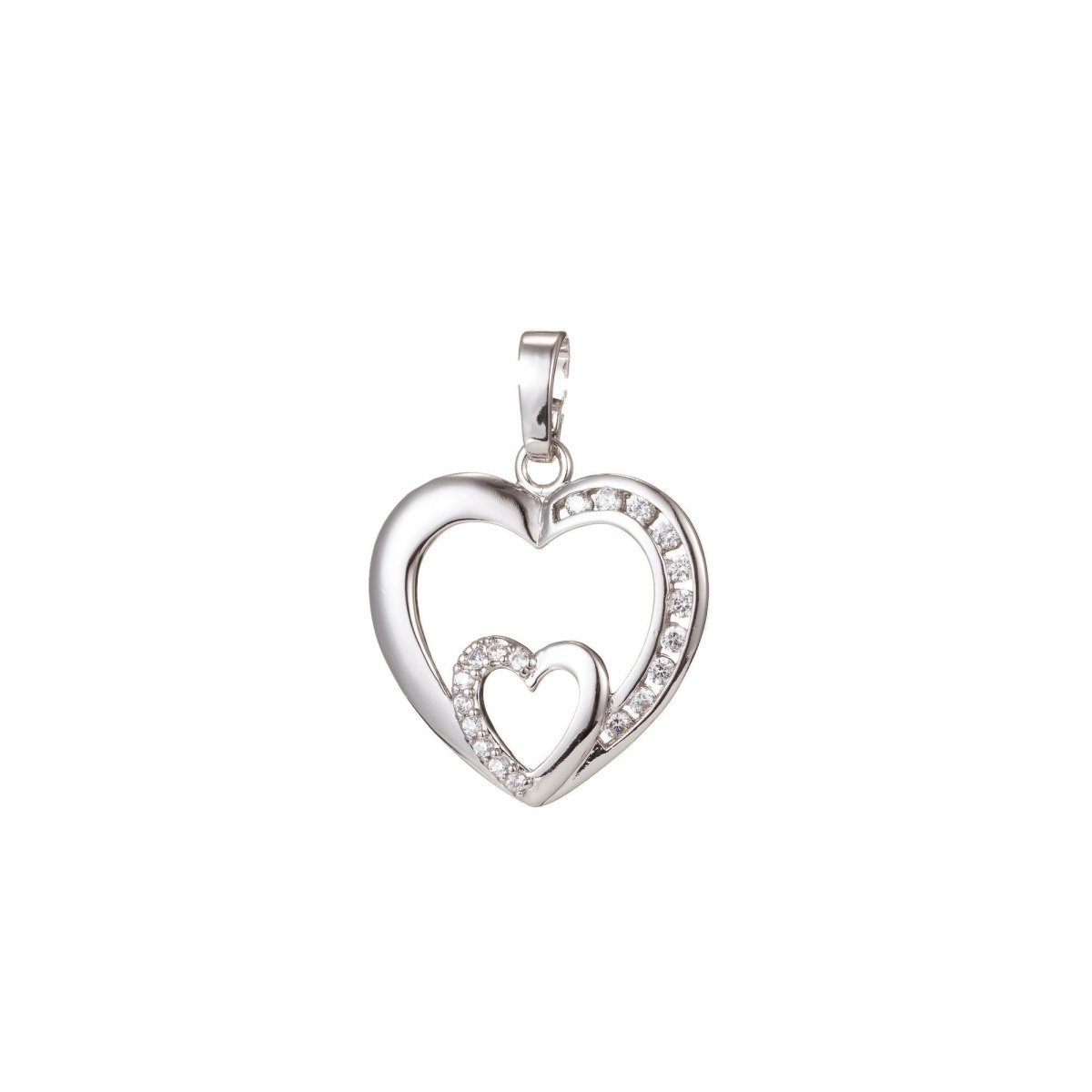 1pc White Gold Filled Micro Pave CZ Heart Pendant Charm, Link Heart Micro Pave CZ Pendant Charm, White Gold Filled Pendant, For DIY Jewelry - DLUXCA