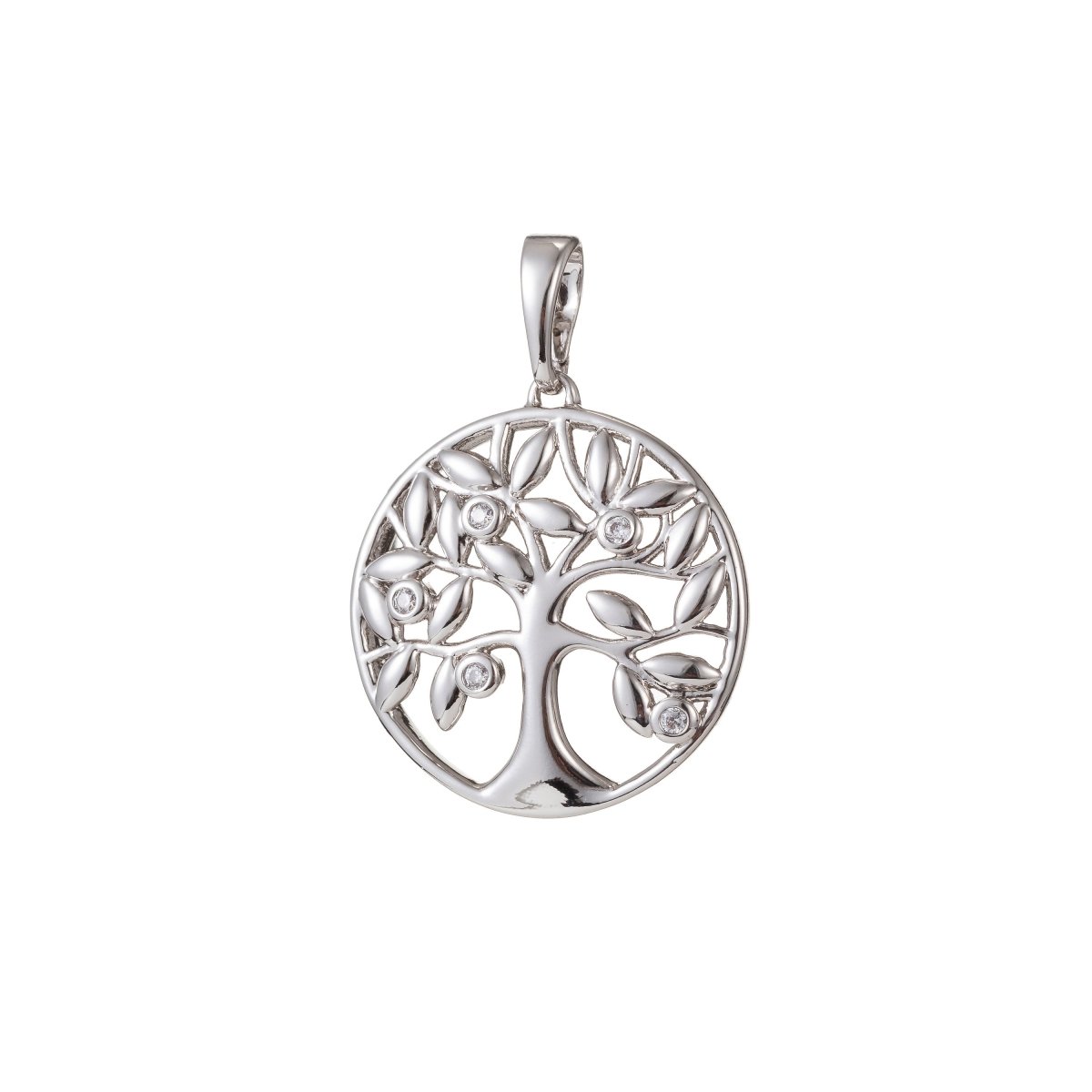 1pc White Gold Filled Micro Pave CZ Tree of Life Pendant Charm, Micro Pave CZ Pendant Charm, White Gold Filled Pendant, For DIY Jewelry - DLUXCA