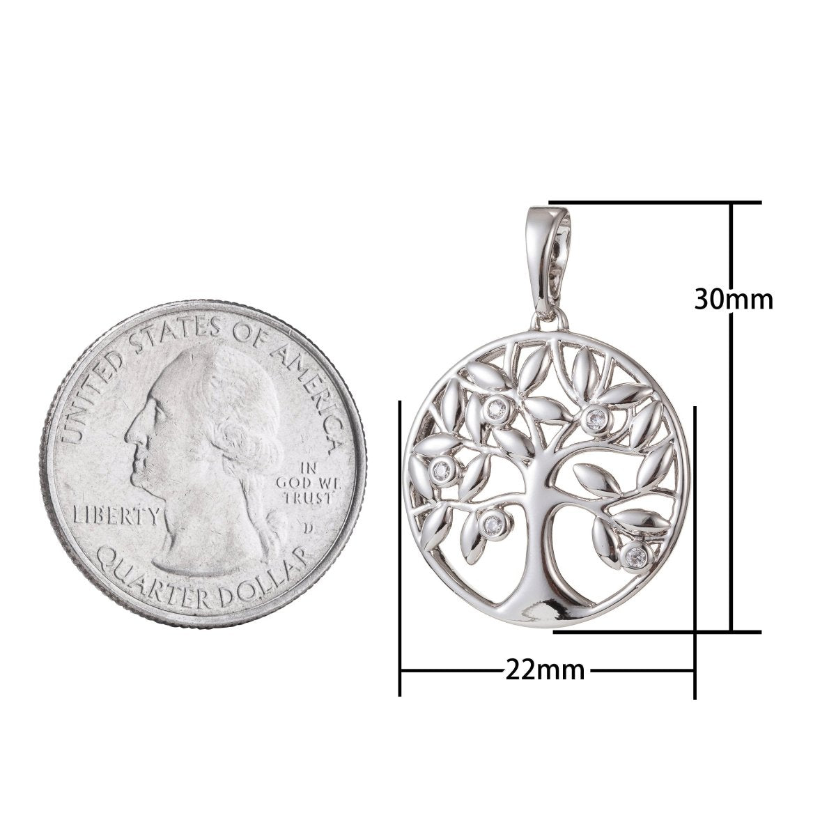 1pc White Gold Filled Micro Pave CZ Tree of Life Pendant Charm, Micro Pave CZ Pendant Charm, White Gold Filled Pendant, For DIY Jewelry - DLUXCA