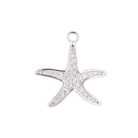 1pc White Gold Filled Star Shape, Celestial, Starfish, Marine, Cubic Zirconia Bracelet Charm, Necklace Pendant, Findings for Jewelry Making, CL-CHGF-489/C-438 - DLUXCA
