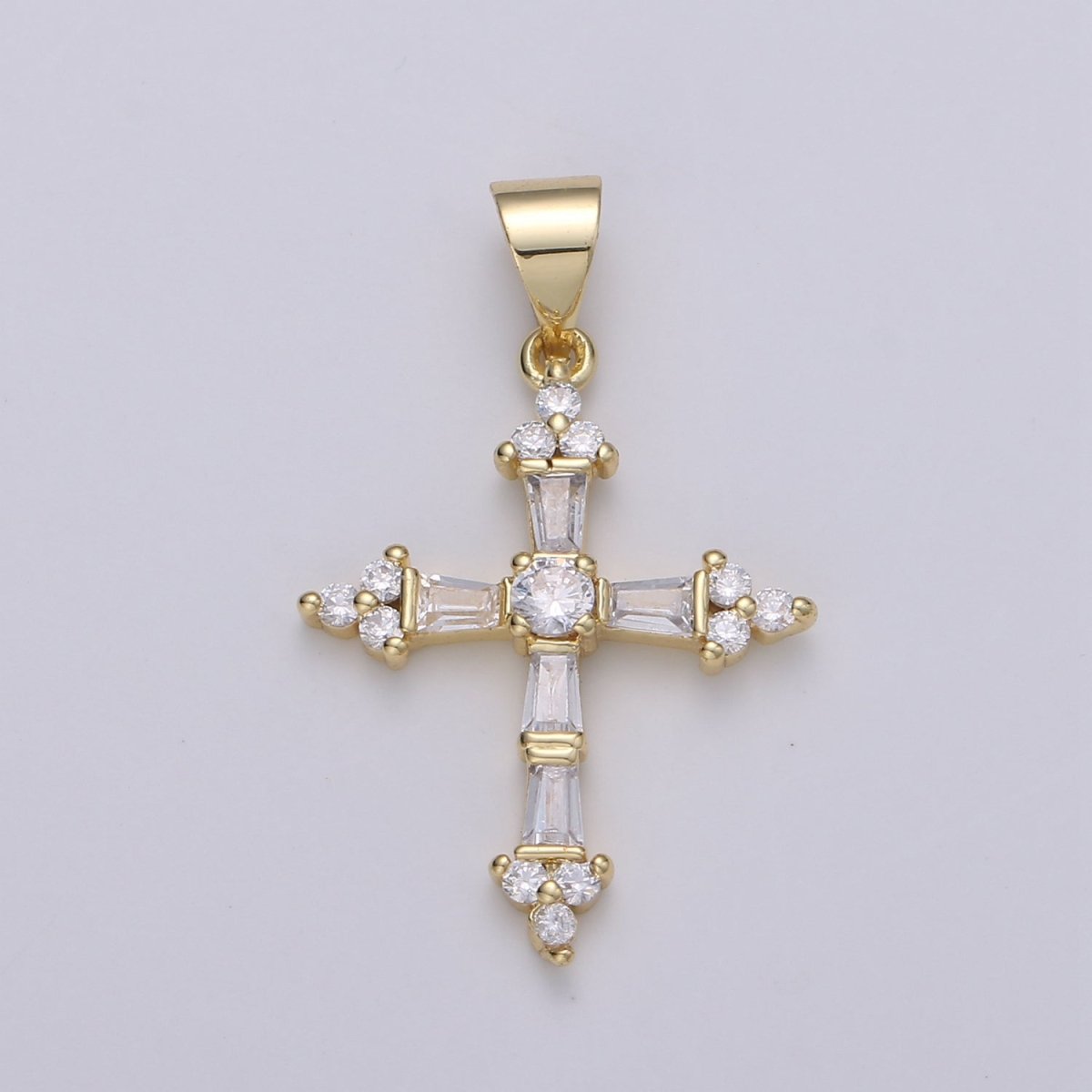 1pc Wholesale 14K Gold Plated Cross Pendant with Cubic Zirconia Crystal Rhinestones, Christian Pendant for Necklace Bracelet Anklet Making - DLUXCA