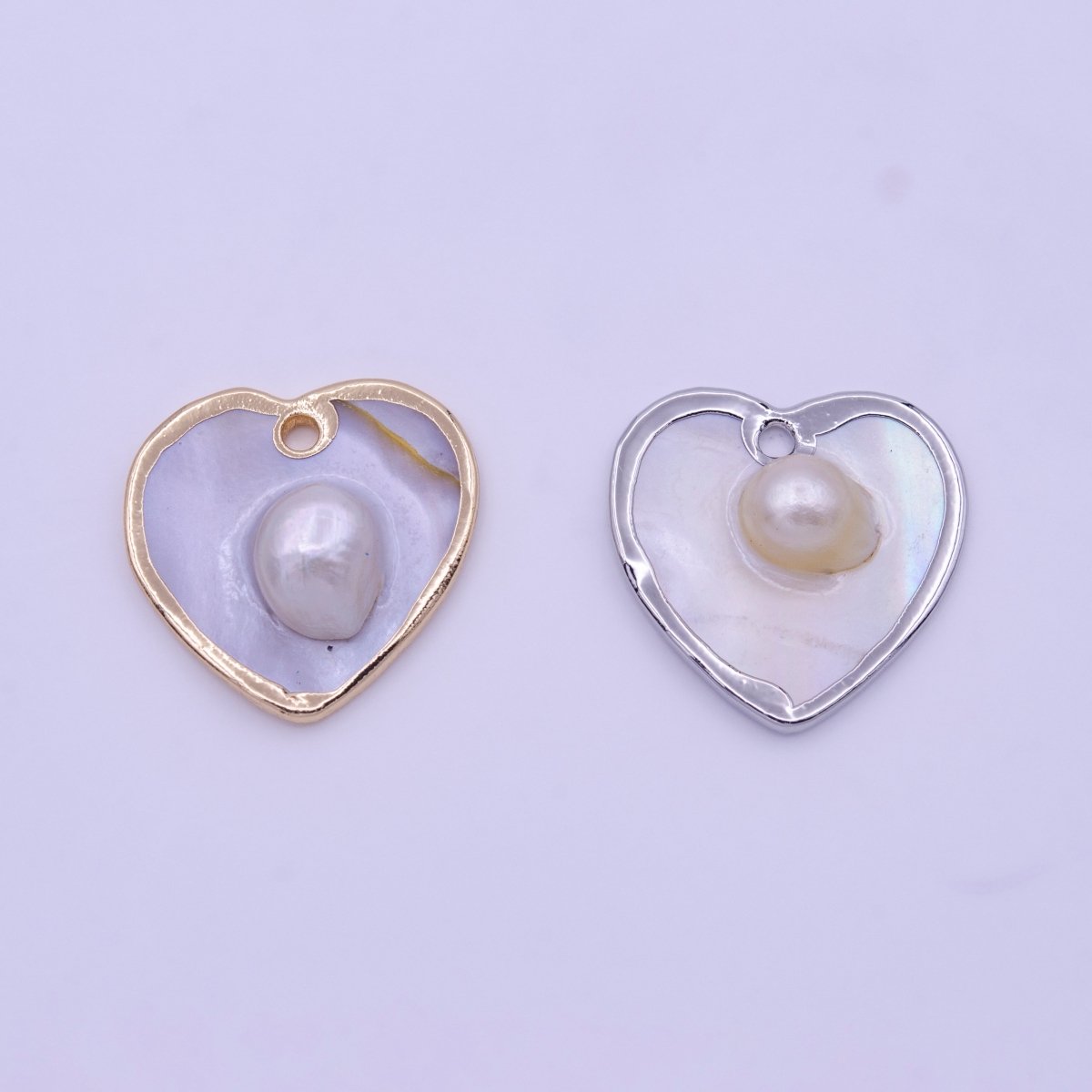 1pc Wholesale Natural Mother of Pearl Charm Abstract Heart Shape Aprox 20mm, Gold / Silver Frame Charm P-1835 P-1836 - DLUXCA