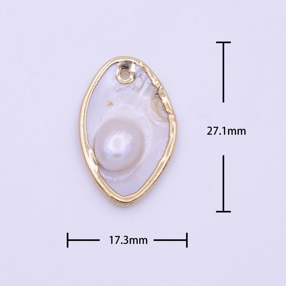 1pc Wholesale Natural Mother of Pearl Charm Abstract Oval Shape Aprox 27.1x17.3mm, Gold Frame Charm P-1843 - DLUXCA