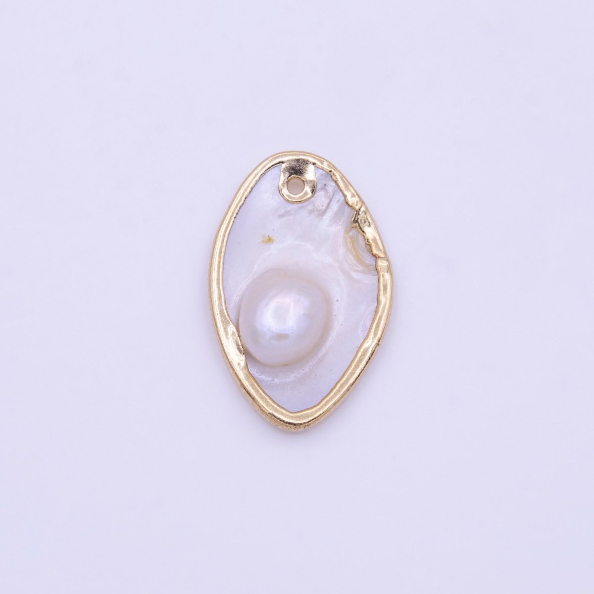 1pc Wholesale Natural Mother of Pearl Charm Abstract Oval Shape Aprox 27.1x17.3mm, Gold Frame Charm P-1843 - DLUXCA